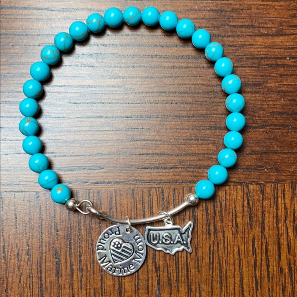 Turquoise silver Proud Marine Mom bracelet NWT